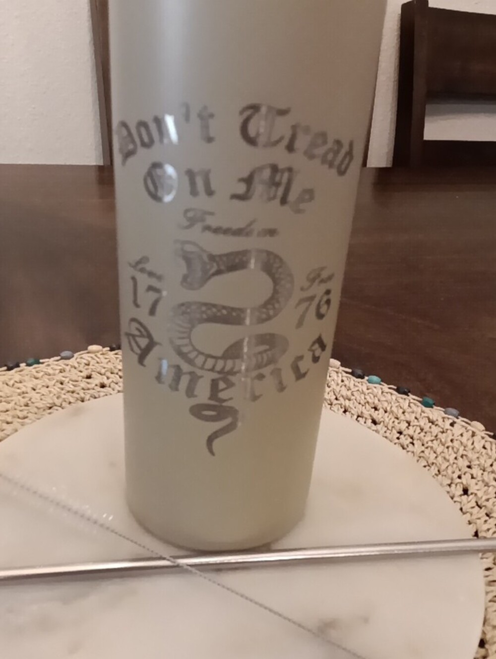 Engraved Matte Khaki 'Don't Tread On Me' Stainless Skinny Tumbler - Picture 2 of 5